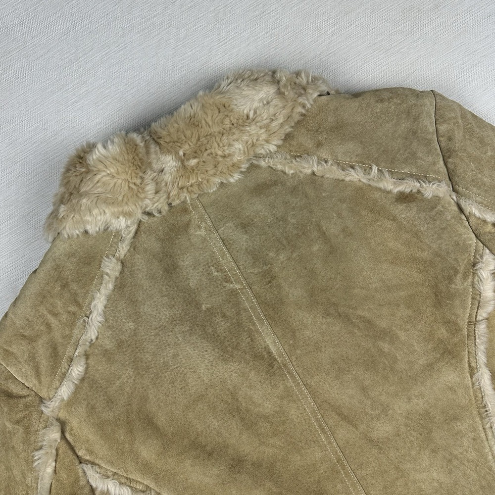 Vtg 90s Wilsons Leather MAXIMA Suede Moto Jacket Shearling Women L Beige - Picture 12 of 13